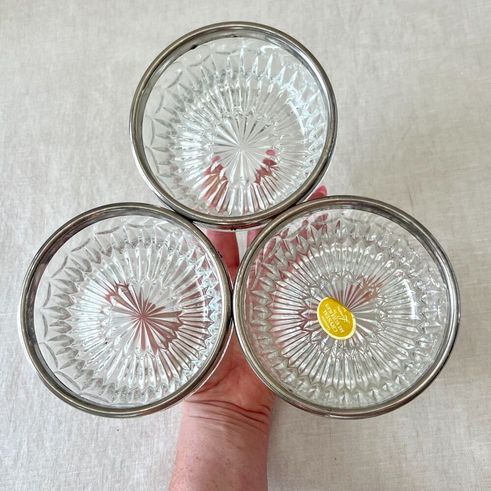 Vintage Leonard Italy Lead Crystal 3-Cluster Candy Dishes w/ Original Branding